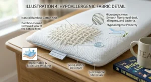 Close-up of the breathable, hypoallergenic fabric cover on a budget-friendly pillow.