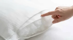 Detailed cutaway illustration showing the hypoallergenic internal materials and construction layers of a dust mite proof pillow.