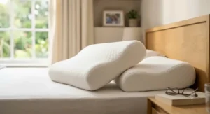 Diagram showing pressure relief zones on a pillow designed for elderly comfort.