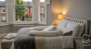 Side-by-side comparison showing a pregnancy wedge pillow versus a large body pillow.