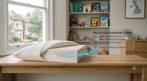 A cut-away view of a memory foam pillow, highlighting the micro-ventilation channels used for temperature regulation.