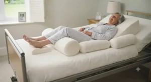 Medical-grade positioning pillow set arranged on a hospital bed to ensure safe and stable alignment.