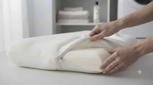 Cutaway view of a cooling gel pillow promoting airflow and temperature regulation for an uninterrupted night's sleep.