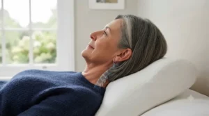 Diagram showing correct neck and shoulder positioning using a support pillow.