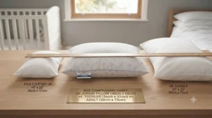 Size comparison chart showing the ideal dimensions for a standard UK junior pillow.