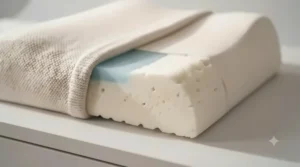 Close-up of high-density memory foam leg support cushion with a breathable cover.