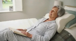 Ergonomic positioning pillow providing targeted neck and shoulder support to reduce daily aches.