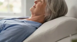 Side view showing orthopaedic neck support provided by the pillow.
