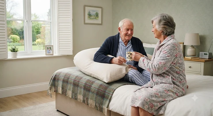 Supportive positioning pillow designed to improve comfort and posture for elderly patients in bed. positioning pillow for elderly