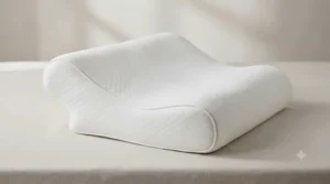 Side profile of memory foam pressure relief pillow showing spinal alignment.