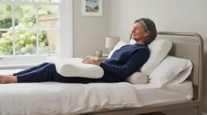 A hospital bed setup featuring a pressure-reducing cushion for comfort.