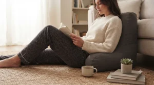 Side profile of an angled backrest pillow for bed showing its wedge shape and integrated armrests for optimal upper body support.