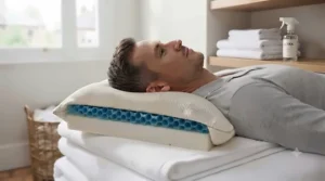 Visual representation of heat dissipation, showing how a temperature-regulating pillow prevents night sweats.