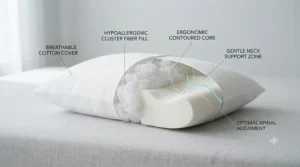 Illustration showing the ergonomic neck support provided by a firm toddler pillow.