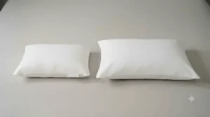 Comparison of a standard toddler pillow next to an adult pillow for size reference.
