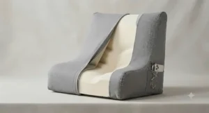 Close-up of the supportive memory foam structure inside a reading pillow for back pain.