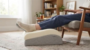 A gentle-sloping, low-profile leg elevation pillow suitable for everyday comfort and mild swelling.