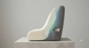 Side profile showing how a reading pillow for back pain aligns the spine correctly in bed.