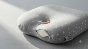 Close-up of a breathable memory foam kids travel neck pillow designed for long car journeys.