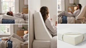 Diagram showing multiple incline angles of an adjustable bed wedge pillow for customisable sleeping and lounging positions.