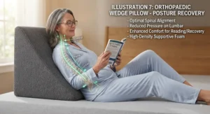 Multi-purpose orthopaedic wedge pillow used in an upright position to provide back support while reading or recovering in bed.