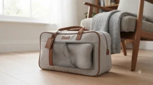 Lightweight leg elevation pillow placed neatly beside a neutral-toned sofa for easy home storage.