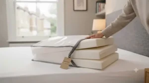 Lightweight and compact folding wedge pillow under £40 packaged for easy home storage or travel.