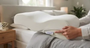 Orthopaedic leg spacer pillow featuring a removable, machine-washable zip cover.