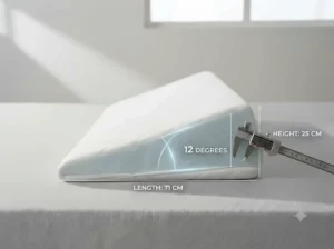 Sizing diagram outlining the dimensions and height of a standard UK bed wedge pillow for acid reflux.