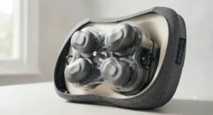 Rotating shiatsu massage nodes visible beneath the mesh of an active back cushion.