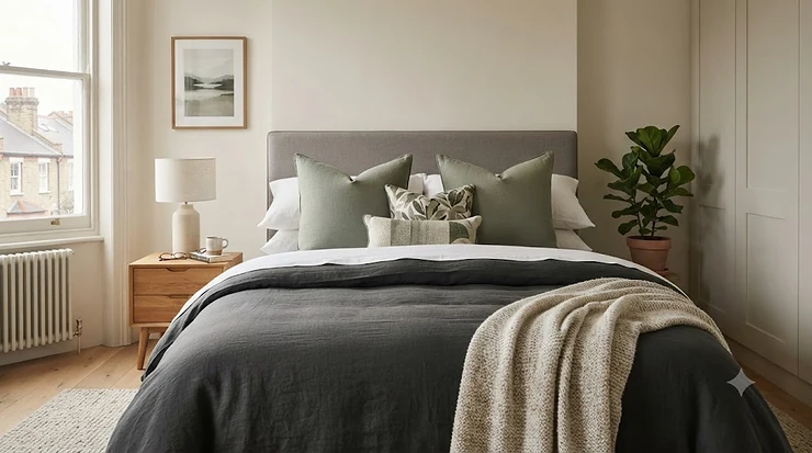 Styled UK double bed featuring a luxury European square pillow as part of a decorative bed linen arrangement[cite: 1] european square pillow for decorative bedding