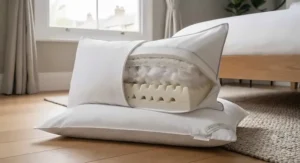 Cross-section of a firm standard pillow providing proper neck alignment for side sleepers.