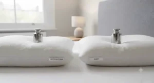 Side-by-side view of medium and firm standard pillows tailored for side sleepers requiring extra neck support.