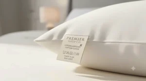 Soft, breathable cotton casing on a hypoallergenic super king pillow designed for allergy-conscious sleepers.