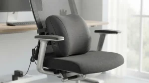 Versatile massage pillow for a car seat positioned upright on a home office desk chair for dual-purpose use.
