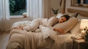 A cool and breathable extra long pillows arrangement keeping a sleeper comfortable during warm nights.