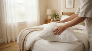 A hypoallergenic king size pillow for back sleepers encased in a soft, breathable cotton cover.