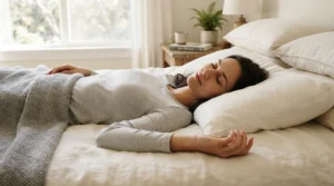 An illustrative guide demonstrating the ideal king size pillow for back sleepers in a cosy bedroom setting.