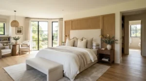 Two long king size pillows spanning the entire width of a wide bedroom mattress